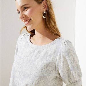 Loft Gray Floral Jacquard Puff Sleeve Top
